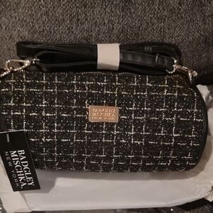 Badgley Mischka Black and Silver Tweed Clutch